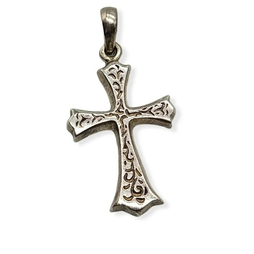 Puffed Sterling Silver .925 Filigree Vintage Crucifix Cross Pendant 2" - Picture 1 of 4